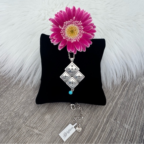🩵 BRIGHTON Mosaic Tile Necklace Southwest Flare Silver/Turquoise Reversible - Picture 2 of 6